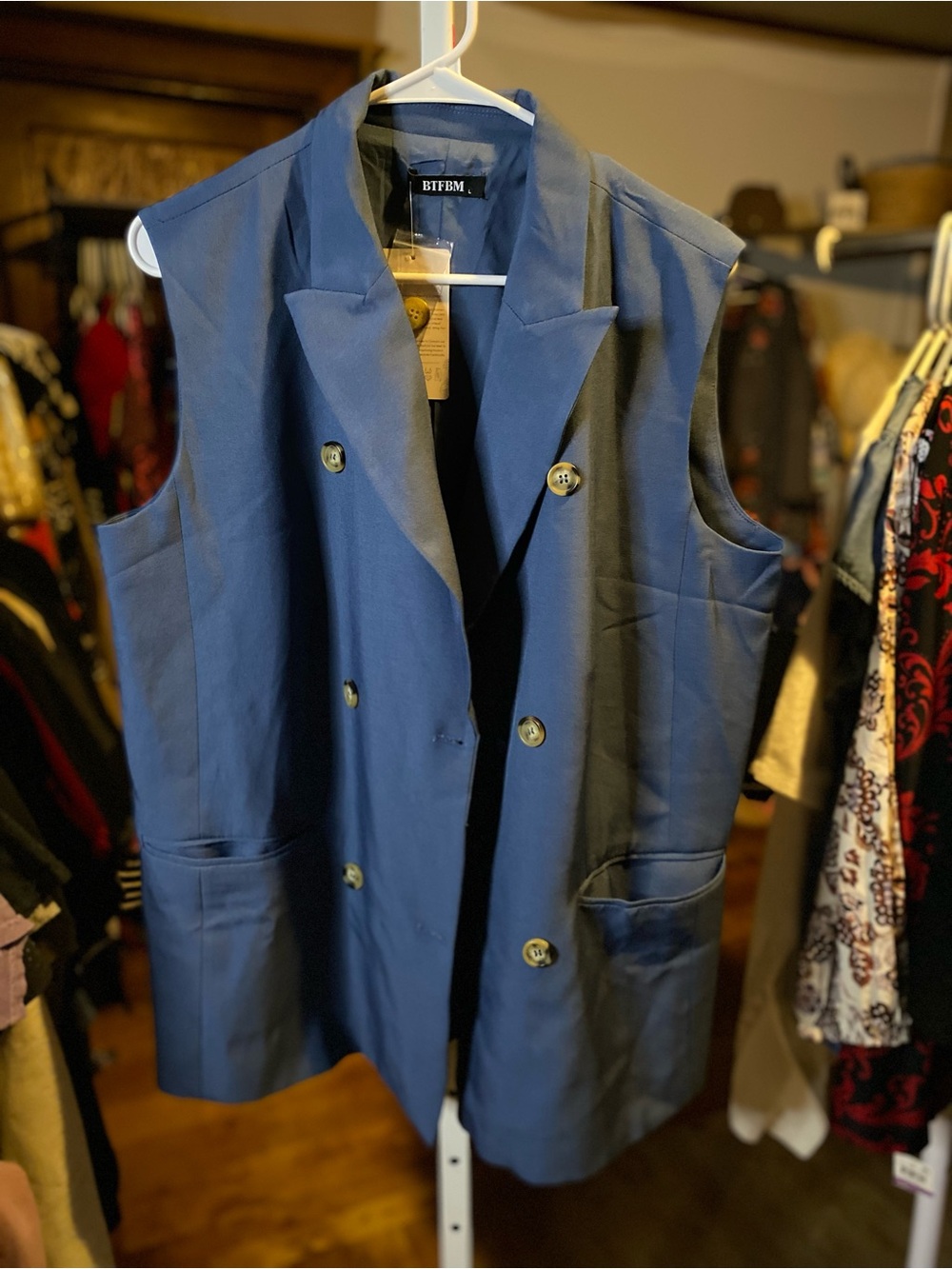 BTFBM Navy Double-Breasted Sleeveless Blazer Vest